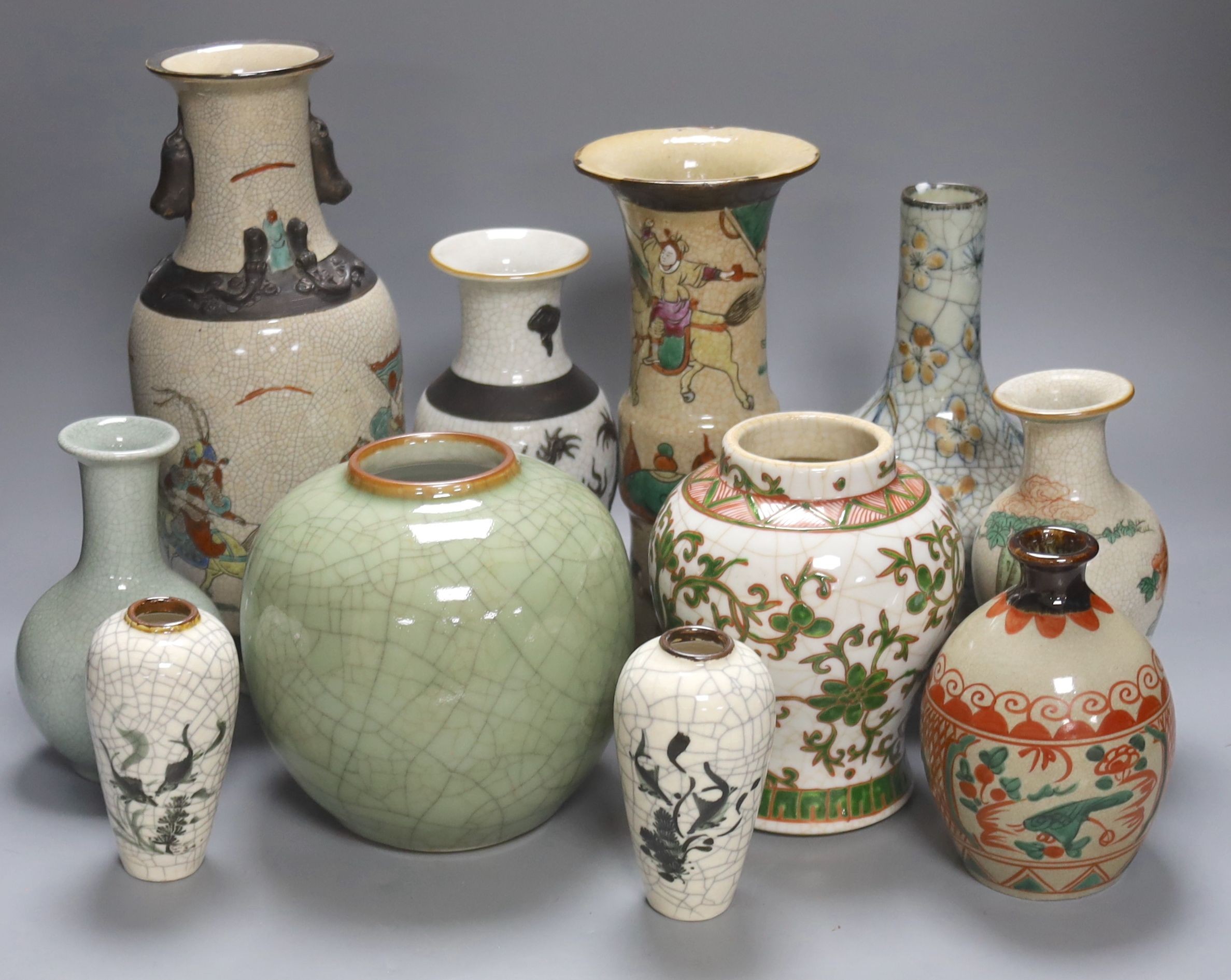 A group of 19th/20th century Chinese crackle glaze vases, tallest 30 cms high.